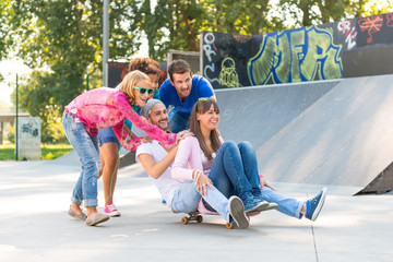 Young people having fun at the skatepark