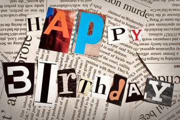 Happy birthday collage with newspaper letters