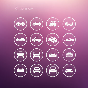 Cars mobile icons set different vector car forms.