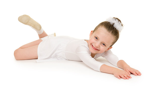 little girl in white ball gown