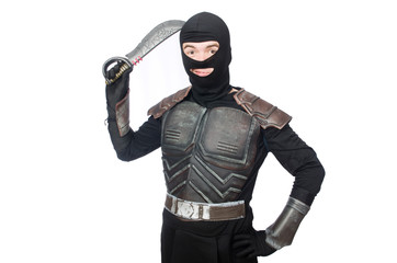 Ninja with knife isolated on white