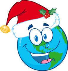 Santa Hat On A Earth Cartoon Mascot Character