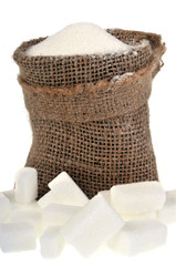 Sac de sucre en poudre et pierres de sucre