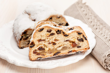 Christmas stollen sliced