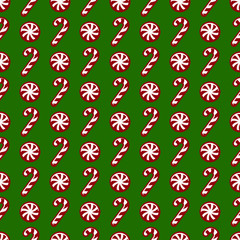 Christmas pattern with candy canes. Vector seamless background.