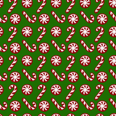 Christmas pattern with candy canes. Vector seamless background.