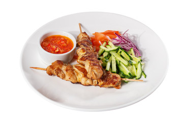  Skewers with vegetables and sauce