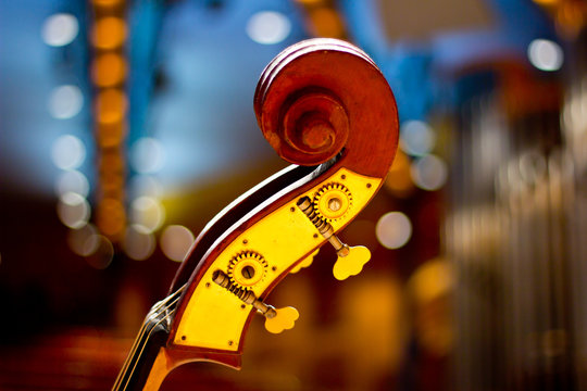 Contrabass on stage in front of an empty hall