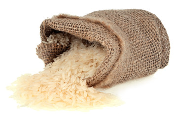 Fototapeta na wymiar Sac de riz blanc renversé
