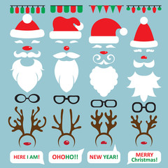 Christmas Photo Booth and scrapbooking vector set Santa,