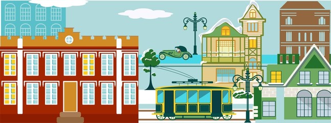 Зимний городской пейзаж .