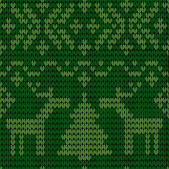 seamless knitting pattern deer green star