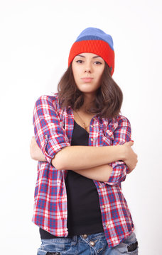 Cute hipster teenage girl with beanie hat