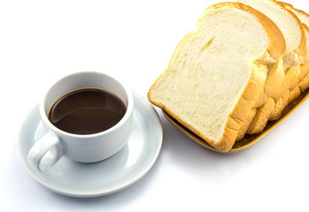 cup of coffee bread on white background