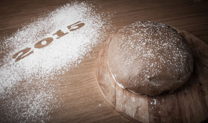 Inscription 2015 with gingerbread Christmas tree with a pattern