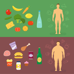 Healthy Lifestyle Flat Vector Card or Infographic Elements