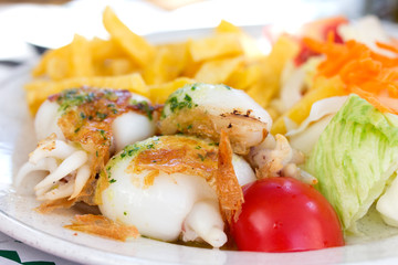 Fried cuttle fish with salad