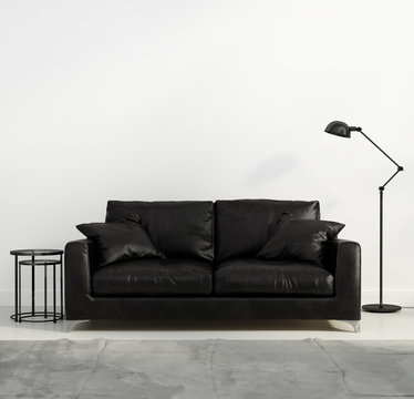 Contemporary Black Leather Sofa