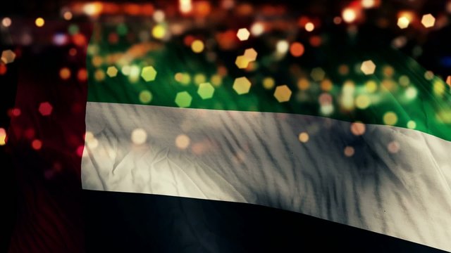United Arab Emirates Flag Night Bokeh Abstract Loop Animation