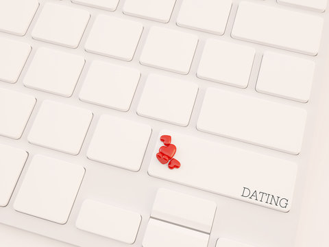 3d render concept, dating key on keyboard with heart