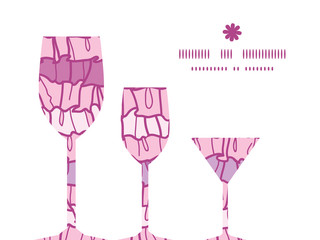 Vector pink ruffle fabric stripes three wine glasses silhouettes