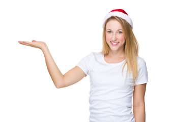 Xmas woman with open hand palm