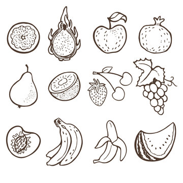 Hand drawn fruits collection.