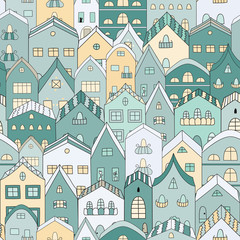 Town full of houses seamless pattern. - 74395992