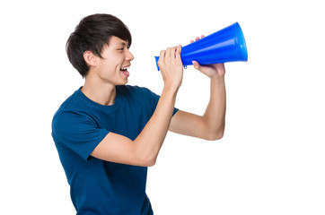 Fototapeta premium Man shout with megaphone