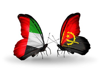 Two butterflies with flags UAE and Angola