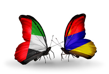 Two butterflies with flags UAE and Armenia