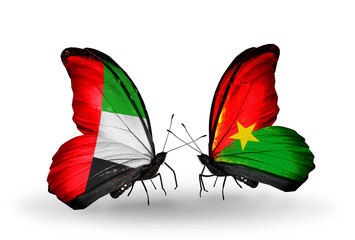 Two butterflies with flags  UAE and Burkina Faso