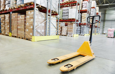hand pallet stacker truck at warehouse