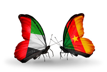 Two butterflies with flags UAE and Cameroon