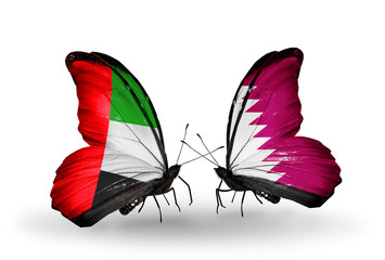 Two butterflies with flags UAE and Qatar