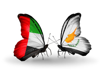 Two butterflies with flags  UAE and Cyprus