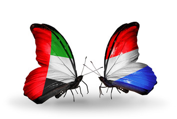 Two butterflies with flags UAE and Luxembourg