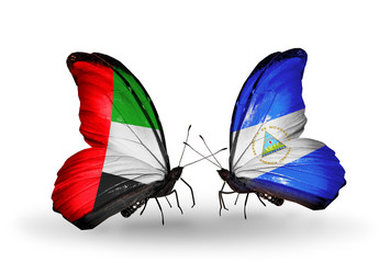 Two butterflies with flags  UAE and Nicaragua