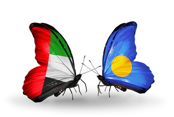 Two butterflies with flags UAE and Palau