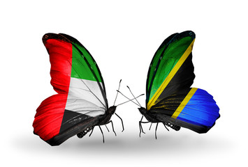 Two butterflies with flags UAE and Tanzania