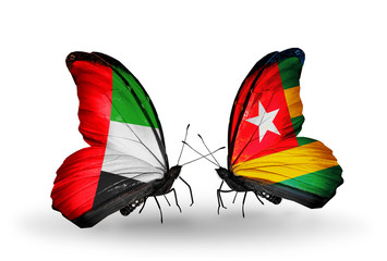 Two butterflies with flags UAE and Togo