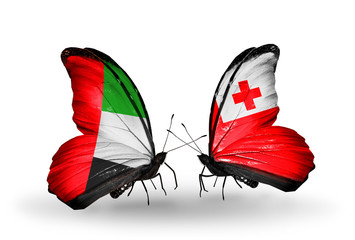 Two butterflies with flags UAE and Tonga