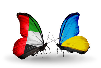 Two butterflies with flags UAE and Ukraine