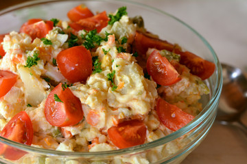 Homemade  Potato Salad with Eggs and Pickles
