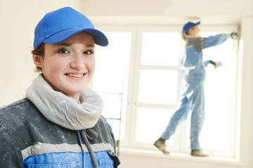 Plasterer Portrait at indoor wall work