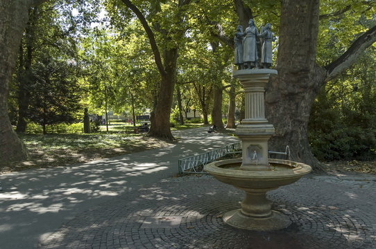 Fountain in public garden of Plovdiv town, Bulgaria, Europe