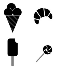Glace et dessert en 4 icônes