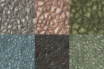 Set of rocks abstract seamless generated textures