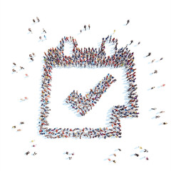 People in the shape of a chek mark .