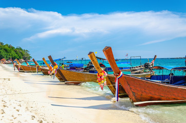 Traditional Thai boat, longtail boats, Phi Phi, Thailand